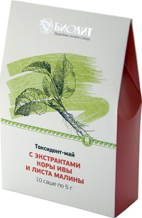 Токсидонт-май с экстрактами коры ивы и листа малины, 10 саше по 5 г **